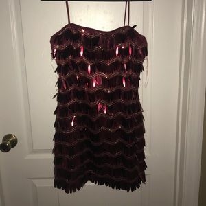 Red Sequin Mini Flapper Dress